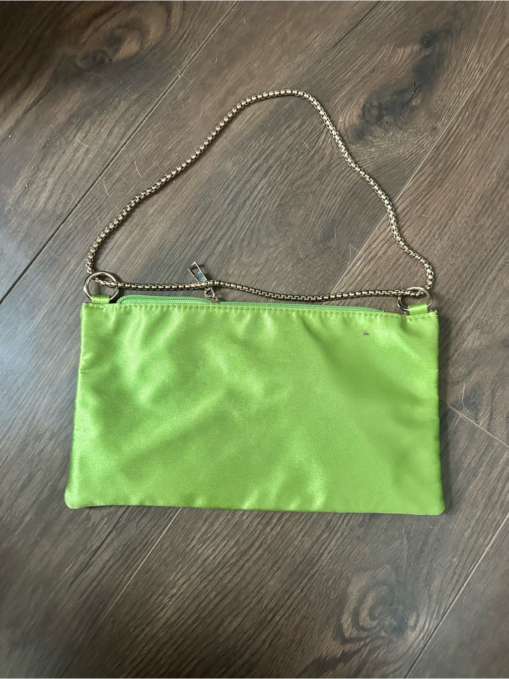 Womens Lime Green Satin Chain Strap Clutch